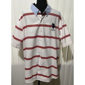 U.S Polo Assn Red and White Striped Button Down Dress Shirt Rn#98826 Size: XXL